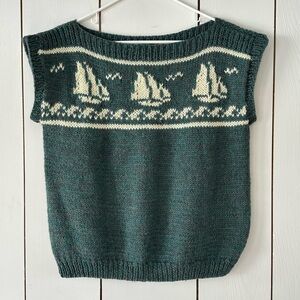 Handmade Sailboat Knit Vest Sz M-L Boat Neck